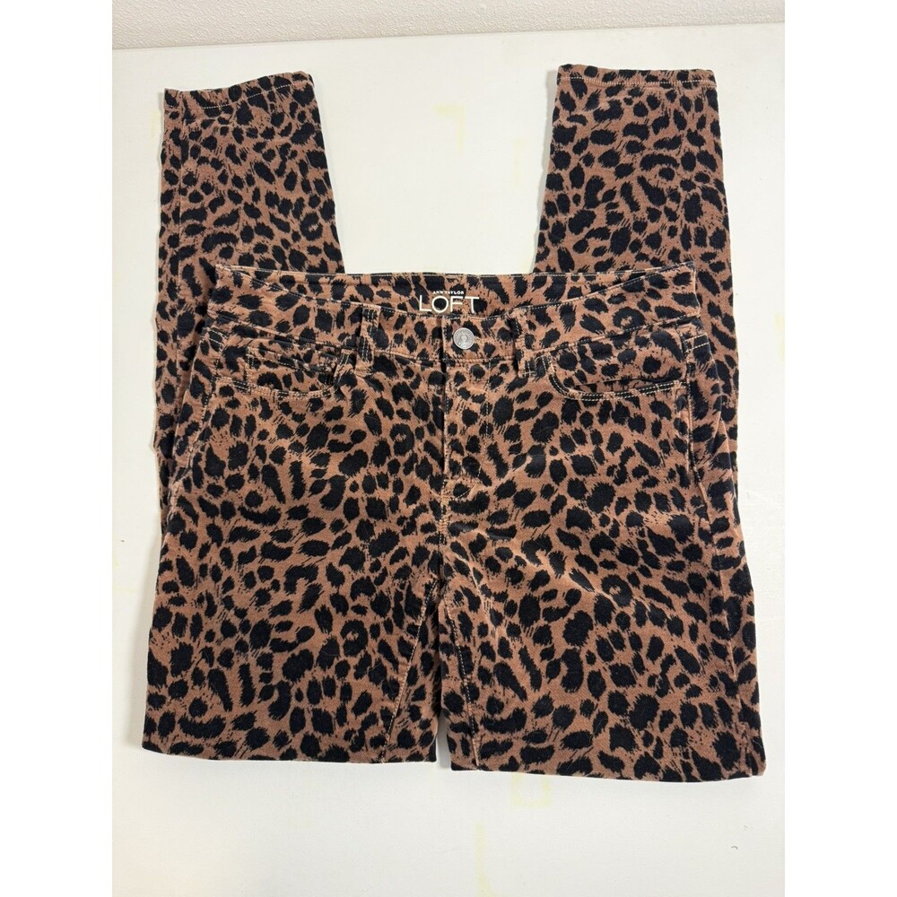 LOFT Super Skinny Straight Jeans Women’s Size 2 Brown Leopard Animal Print